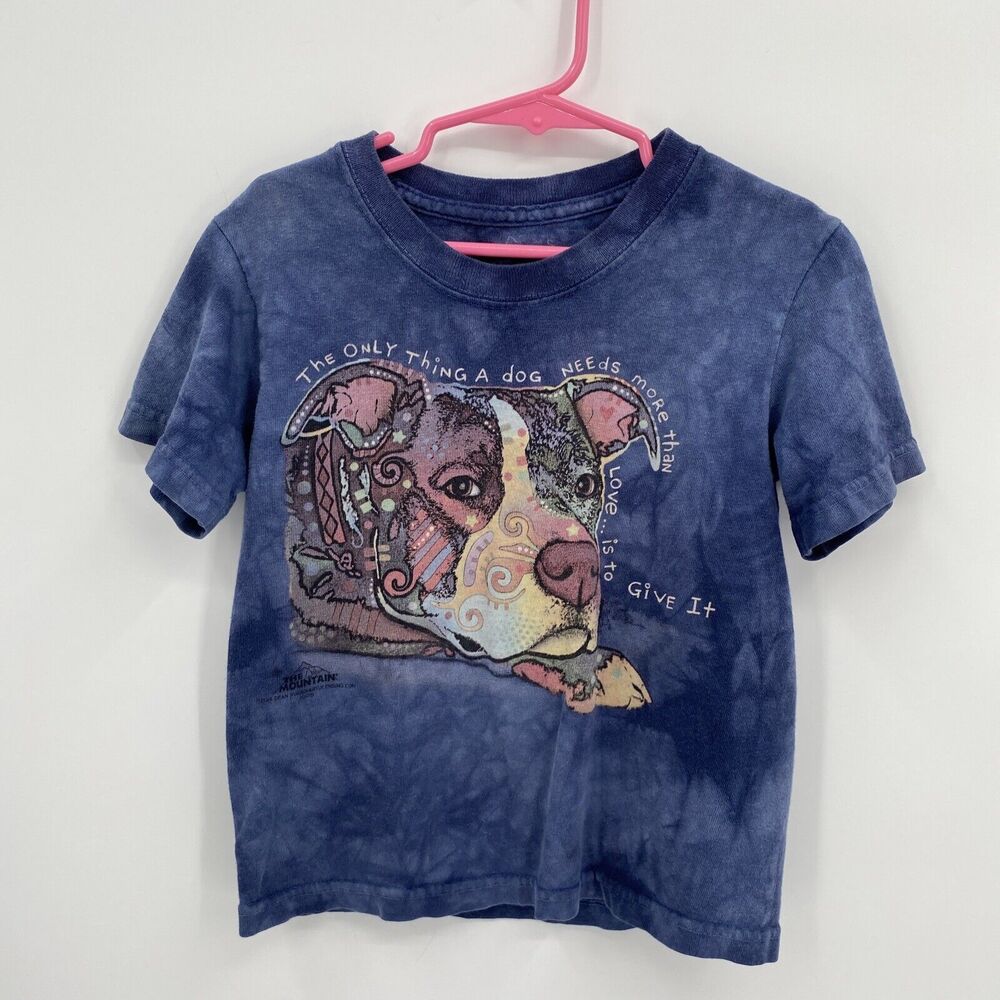 The Mountain Blue Dye Round Neck Short Sleeve Pitbull Bully Dog Tee Kids S